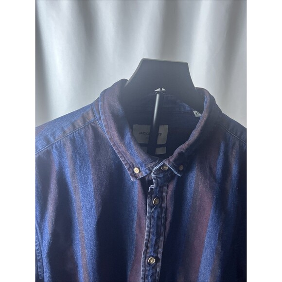 Jack And Jones Vintage Long Sleeve Men’s Shirt Slim Fit Striped Retro Y2K 90’S - Picture 3 of 8